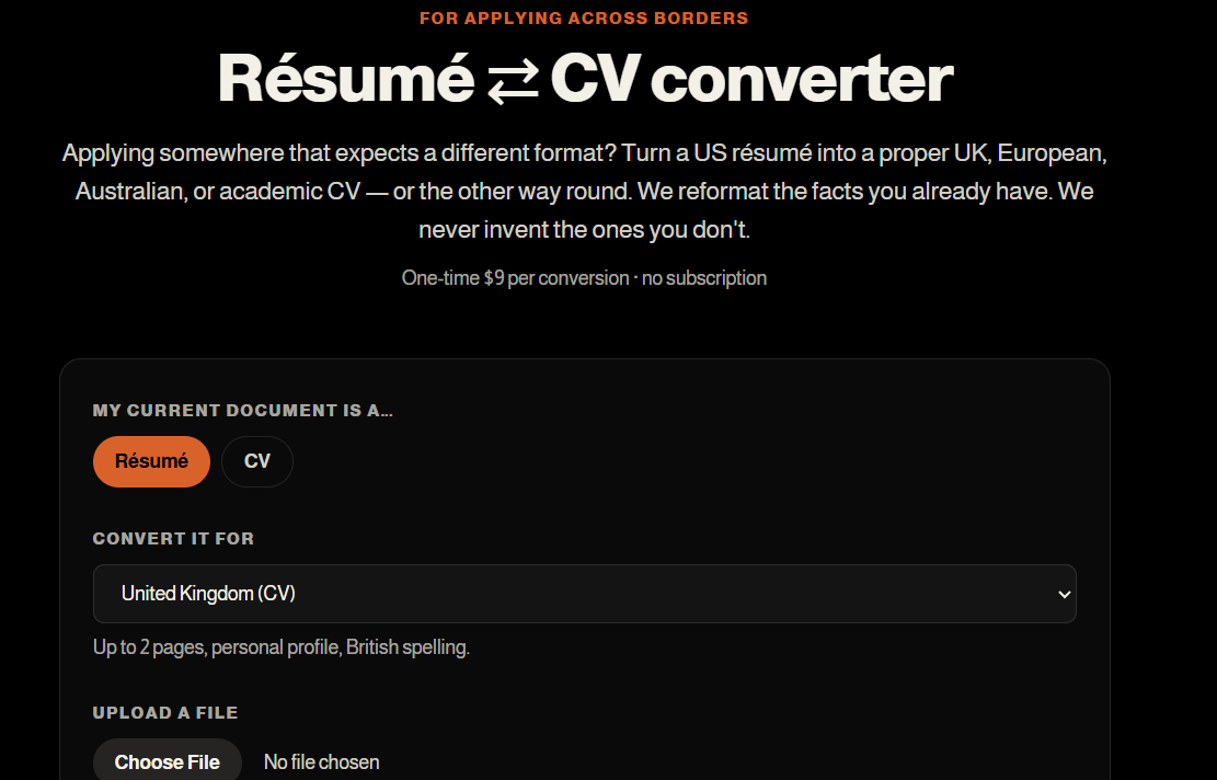 Résumé to CV converter tool